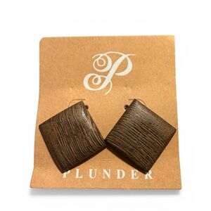 NWT! Plunder Design Brown Textured Square Stud Earrings